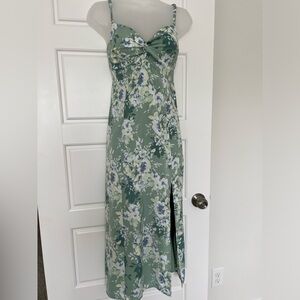 Stunning Abercrombie Twist-Front Midi Dress - Green Print (Size S)